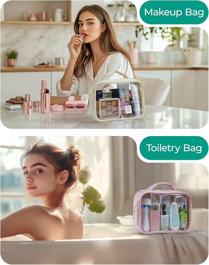 BAGSMART Clear TSA Approved Toiletry Bag, 2 Pack Travel Makeup Quart Size Cosmetic Bag with Handle for Women Men, Carry on Airport Airline Compliant