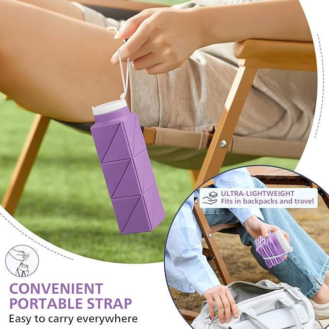 2pcs 610ml Collapsible Water Bottles Upgrade Foldable Water Bottle BPA Free Reusable Lightweight LeakProof Silicone Water Bottles 20.6oz for Travel Gym Hiking Office Camping Sport