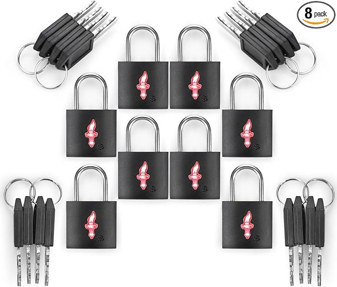 TSA Approved Locks for Luggage Set of 8 TSA Accepted Key Travel Suitcase Locks Padlock Apply to Locker Lock, Suitcase, Carry On, Backpack, Laptop Bag (Black 8 Pack)