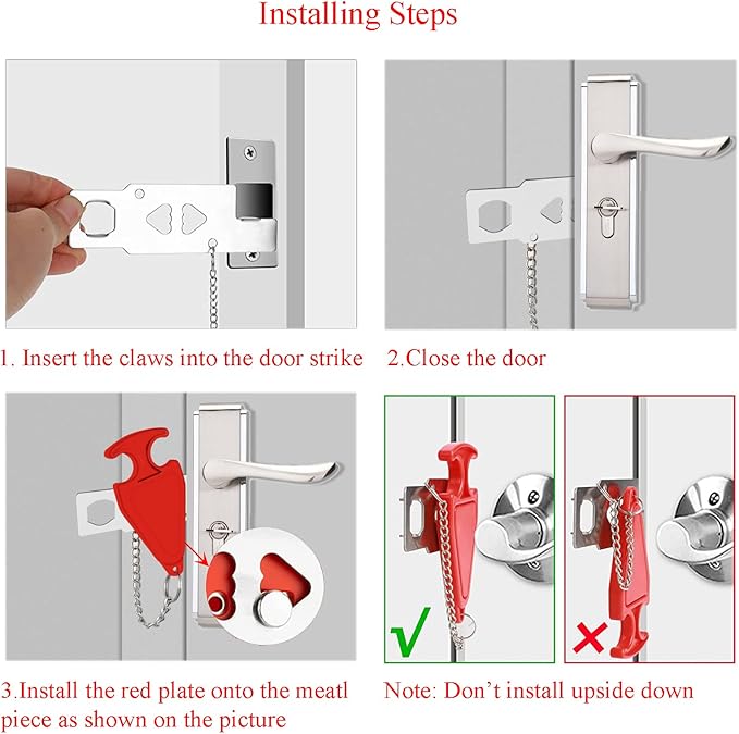 Portable Door Lock for Hotel Home Apartment, Door Blocker Security No Drill Door Lock for Privacy and Safety Portable Safety Locks for Kid Women