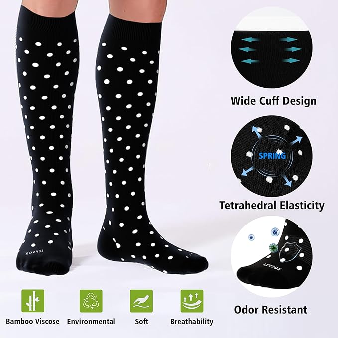 LEVSOX Compression Socks for Pregnant Women 20-30 mmHg Knee High Cute Funny Mens Supports Socks for Nurses, Medical, Travel