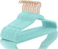 MIZGI Premium Velvet Hangers - Heavy Duty Non Slip Felt Hangers (50 Pack) - Aqua Blue & Rose Gold Hooks, Space Saving & Durable for Suits & Coats