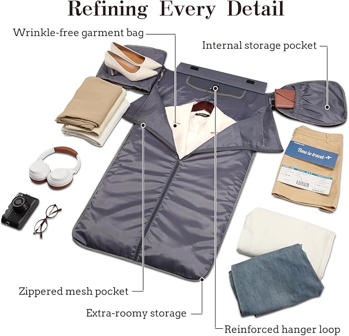 Garment Duffle Bags for Travel, Carry On Garment Duffel Weekender Bag 45L | 2-days Trip,Wrinkle-Free Travel,Separate Shoe Pocket | Overnight Garment Bag for Vacation, Business Trips, Weekend