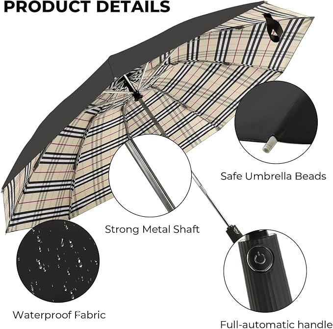 Compact Inverted Travel Umbrella, Automatic Open Close, 9-Rib 46 Inch Windproof Umbrella, Waterproof UPF 50+, Portable Umbrellas for Men, Women, Travel, and Daily Use