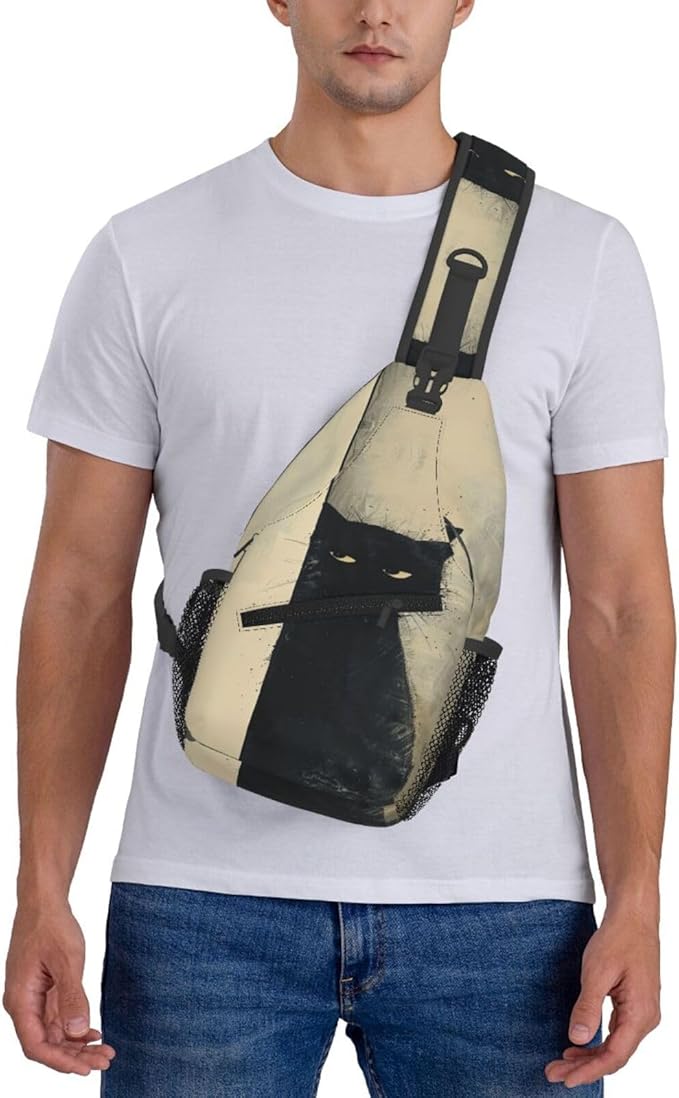 SUPLUCHOM Sling Bag Cat Vintage Hiking Daypack Crossbody Shoulder Backpack Travel Chest Pack for Men Women Over 12 Years Old