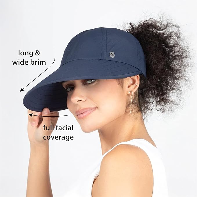 Ponyflo Sunblocker Wide Brim Hat - Oprah Awards Best Sun Hat - UV 50 Protection - Ponytail Sunhat for Women