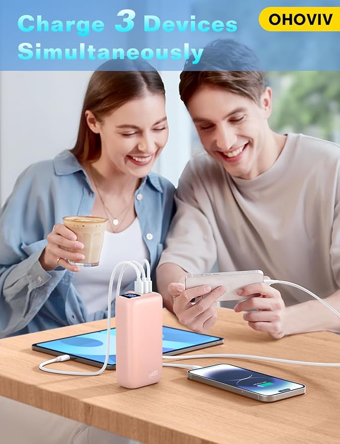 Portable Charger 50000mAh Power Bank - 22.5W Fast Charging External Battery Pack, LED Display USB-C Portable Cell Phone Charger for iPhone 16/15/14/13 Pro, Android, Samsung Galaxy, Etc(Pink)
