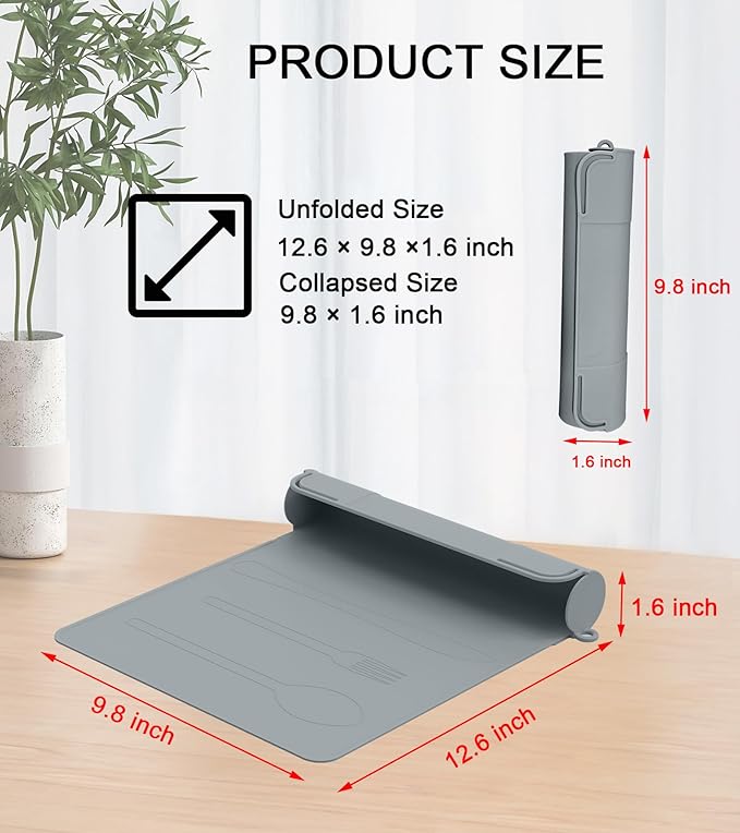 Utensil Box, Tableware Silicone Portable Box Silverware mat, Suitable for Kitchen Utensils, Portable Outdoor Camping Spoon Fork Utensils Storage mat (Gray)