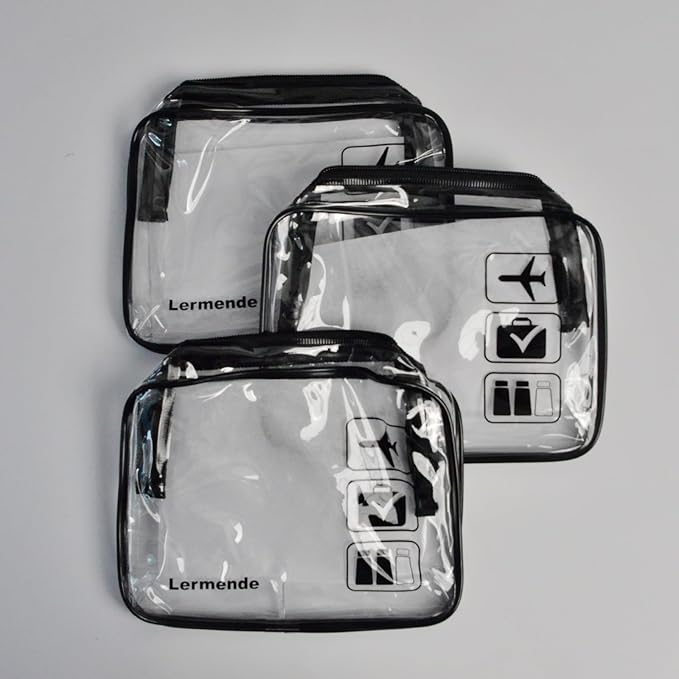 Lermende 2pcs Clear Toiletry Bag TSA Approved Travel Bag,Carry On for Travel,Airport Airline Accessories Compliant Bag,Quart Sized Makeup Cosmetic bag Women Men (Black, 3 Pack)