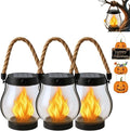 Solar Lantern Outdoor Lights, Flickering LED with Hemp Rope Handle, Dual Charging (Solar & USB), Water-Resistant Hanging Decor for Garden, Yard, Patio, Porch, Pathway, Camping (3)