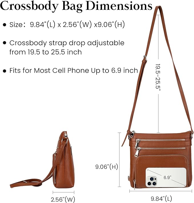befen Genuine Leather Crossbody Bags for Women, Lightweight Medium Anti-Theft Shoulder Purse with Built in RFID Wallet