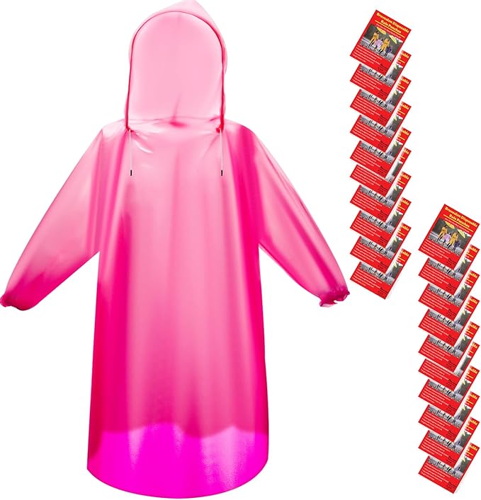Bruvoalon 6 & 20 Pack Disposable Rain Ponchos for Adults/Youth, Waterproof PE Raincoats with Drawstring, Camping/Emergency