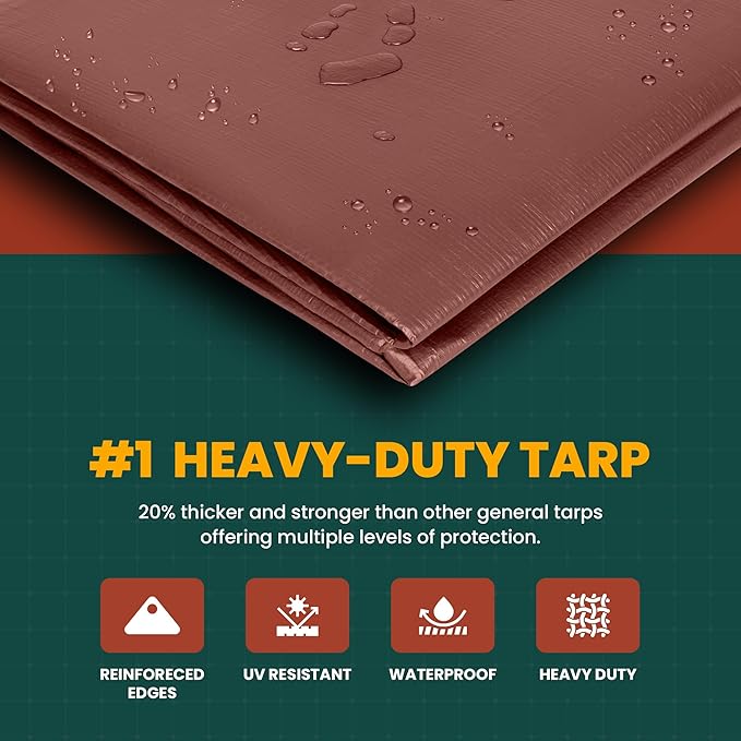 Large Waterproof Tarp - Heavy Duty 10 Mil Thick Poly Tarpaulin Ideal for Canopy Tents, Boats, RV or Pool Covers - Multipurpose Protective Tarps with Grommets for Indoor and Outdoor Use | 18' x 24'