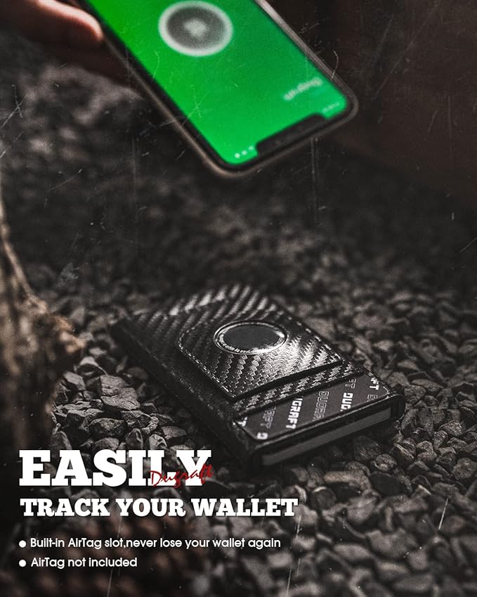 DUGRAFT Pop Up Wallet with AirTag Holder, RFID Blocking Air Tag Wallet with Money Clip Smart Credit Card Holder Wallet for Men(AirTag Not Included)