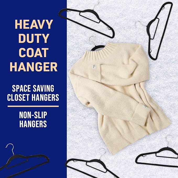 LifeMaster 30 Pcs. Dry Wet Clothes Hangers - Heavy Duty Coat Hanger Set with 360° Swivel Hook (Black) Non-Slip Rubber, Space-Saving, Frustration-Free Hanging, Accessory Tie Bar, Smart Strap Hooks