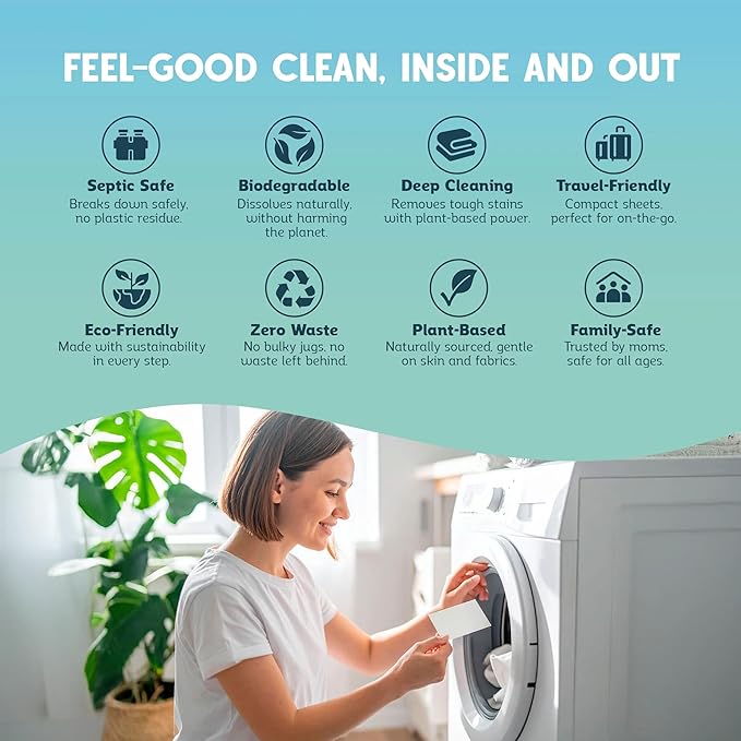 QLEAN Laundry Detergent Sheets – Travel-Friendly, HE & Standard Washer Safe, Liquidless Laundry Soaps, Quick-Dissolving Formula, Skin-Friendly (120 Loads, Sweet Summer Love)
