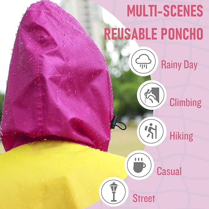 SaphiRose Rain Poncho Jacket Coat Hooded for Adults with Pockets