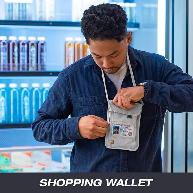 Lewis N. Clark RFID Blocking Stash Neck Wallet, Travel Pouch + Passport Holder for Women & Men, Gray, One Size