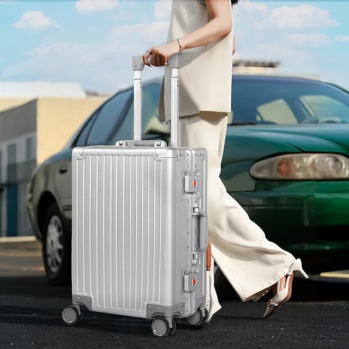UrbanExplorer 24Inch All Aluminum Check In Luggage Heavy Duty Hard Shell Suitcases with Spinner Wheels, Zipperless Suitcase with TSA Lock, Large Luggage for Business Travel, Sliver