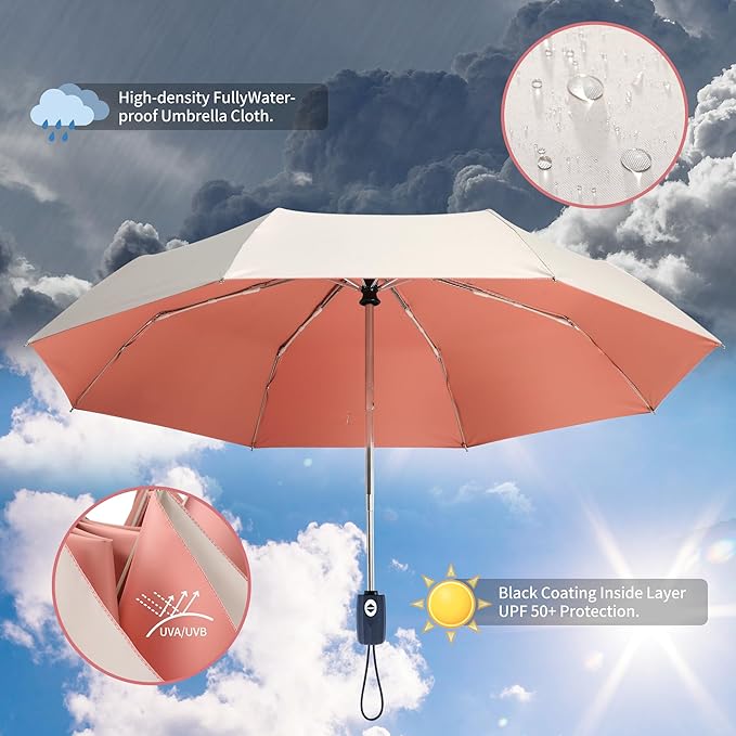 Color Glue Coating Sun Umbrella UV Protection Compact Folding Windproof Parasols Travel Auto Open Close Blocking UV 99.98%