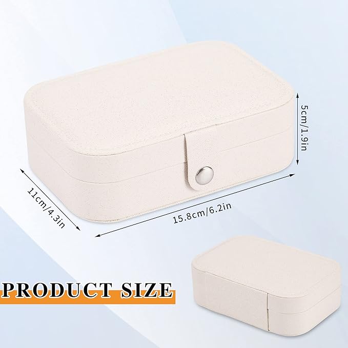 Travel Jewelry Box, PU leather Small Jewelry Organizer For Female Girls, double layer portable mini travel case for storing earrings, rings, necklaces.(White)