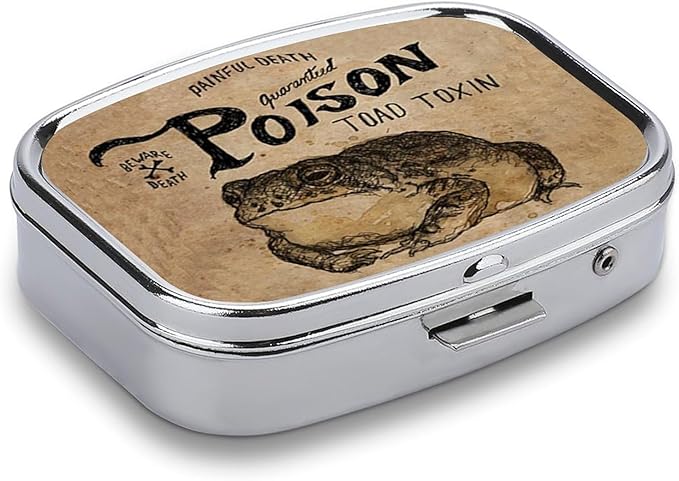 Metal 2 Compartment Pill Organizer Travel Friendly Portable Compact Pill Box Cute Pill Case to Hold Vitamins,Fish Oil,Supplements,Meds,Tablet for Purse,Pocket. (Poison Frog)