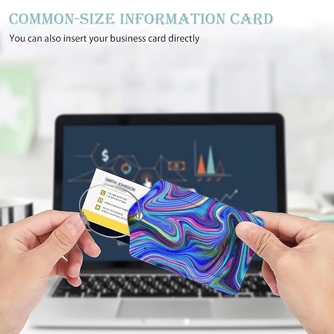 Luggage Tags Set of 2 Colorful Abstract Marble Leather Suitcase Tags with Stainless Steel Loop and Privacy Cover for Women Men Travel Luggage Accessories