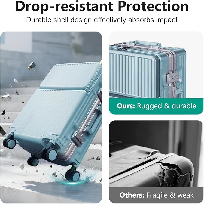 Hard Shell Luggage 20 Inch Travel Luggage, 22x14x9 Airline Approved with TSA Lock, PC+ABS Aluminum Frame, Lightweight Travel Luggage 20'' 24'' 26''Carry-On (upgraded blue, 20 inch)
