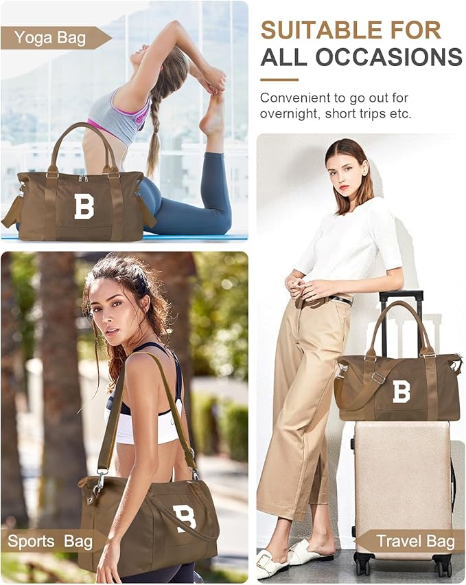 Birthday Graduation Gifts for Daughter,Initial Travel Duffel Bag Sports Gym Bag for Girls Teen Kids Birthday Gifts,Personalized Weekender Bag Carry On Tote Bags Cute Overnight Bag for Women(Brown, B)