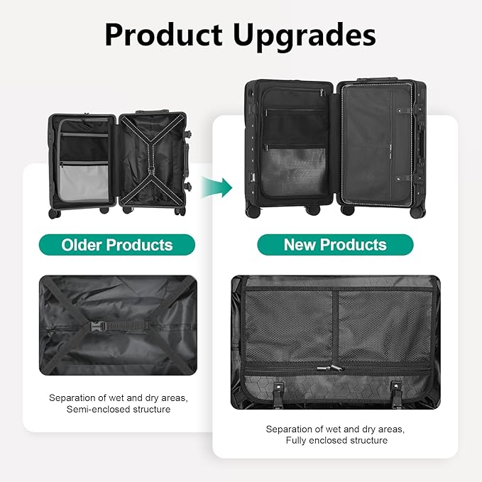 Hard Shell Luggage 24 Inch Travel Luggage, Carry-On Luggage Spinner TSA with Lid, ABS Aluminum Frame，Lightweight Travel Luggage 20'' 24'' 26''Carry-On (upgraded black, 24 inch)