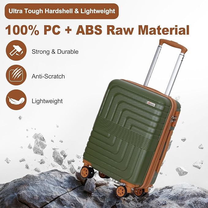 Romswi Luggage Sets 2 Piece22In, Expandable 22x14x9 Carry On Luggage with Travel Backpack, PC+ABS Hardside Suitcase Set with TSA Lock, Durable Carry On Suitcase with Spinner Wheels Green