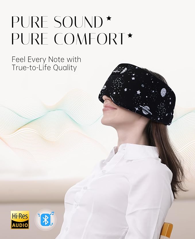 MUSICOZY Sleep Headphones Bluetooth Sleep with Headphones Eye Wireless Bluetooth 5.4 with Adjustable Headband Total Blackout for All Night Sleep, Travel & Nap
