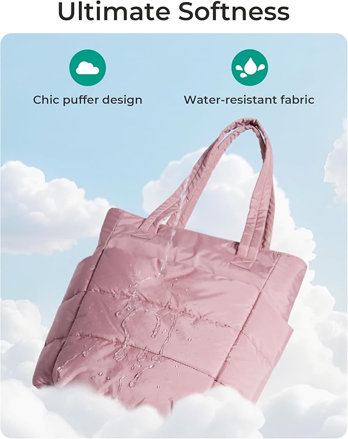 BAGSMART Tote Bag for Women, Lightweight Puffy Tote Bag with Compartments Shoulder Bag Handbag for Travel, Work, Gym,