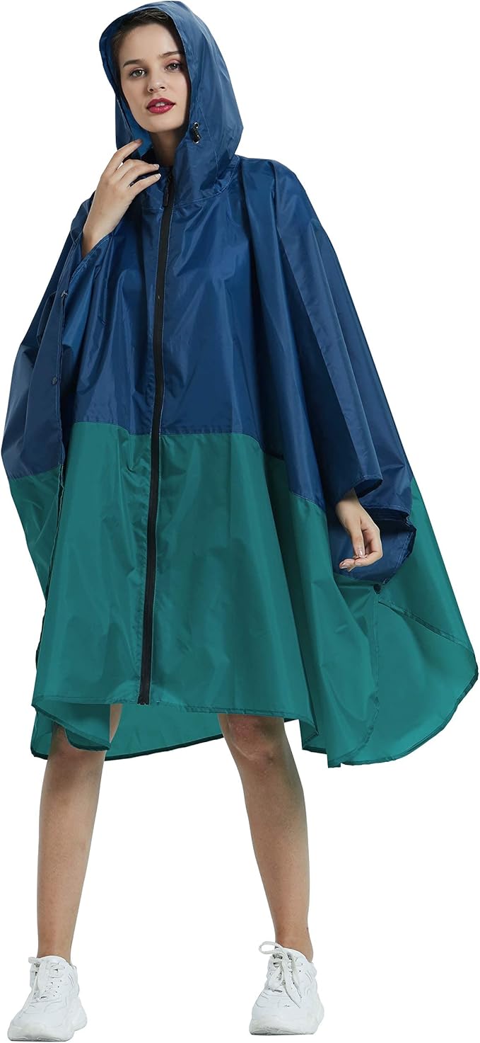 Rain Poncho Jacket Coat Hooded Zipper Style for Women/Men/Adult with Pocket