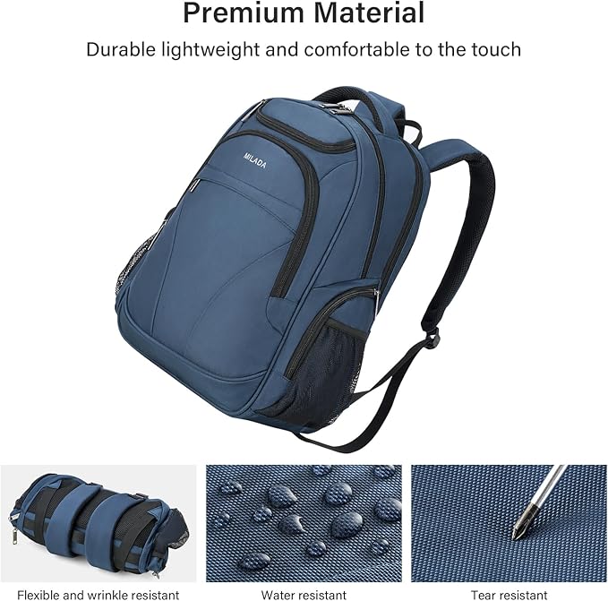 MILADA Travel Backpack For Men Laptop Backpack Women Business Carry On Backpack Airline Approved Fits 16.5 Inch Laptop Bag Work Backpack, Blue