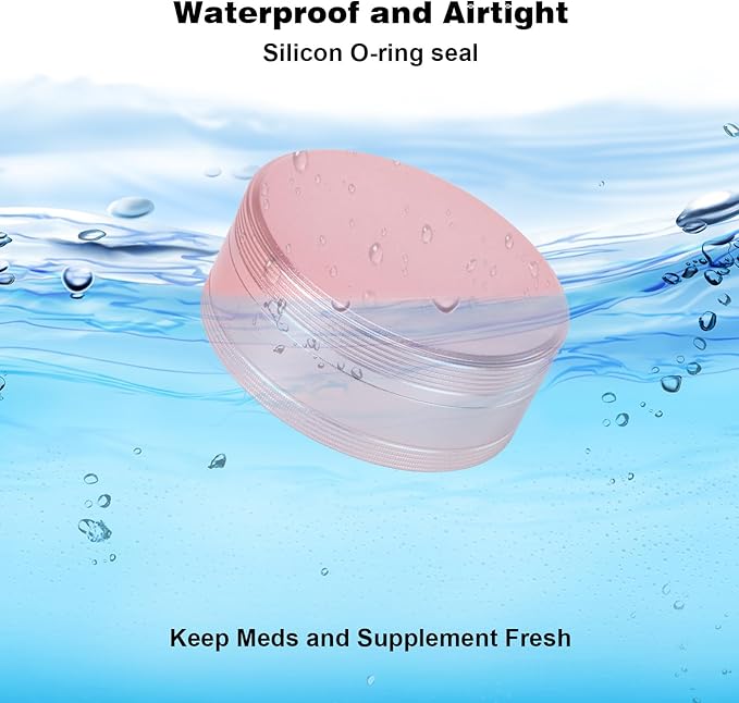 Metal Pill Case 2 Compartment - Waterproof Pill Box for Daily Travel, Pocket Purse Pill Container Holder Compact Medicine Organizer for Vitamins Fish Oils Medication