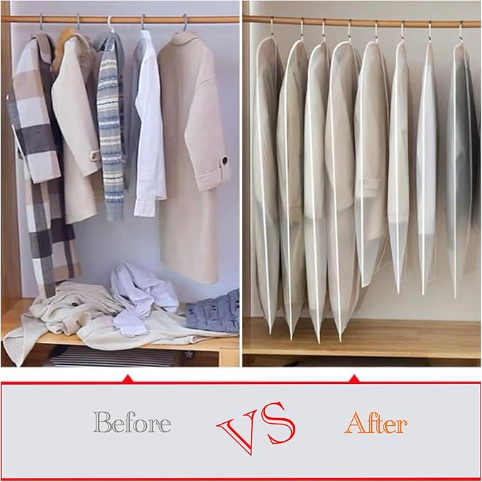 Hanging Garment Bags Hanging Clothes Bags (Set of 12) for Clothes Storage Bag with Zipper for Suit, Sweaters Travel Laundry Wardrobe Closet Garment Dust Cover Bags (White, 24'' x 48'')