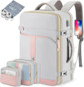 42L Travel Laptop Backpack, Expandable Carry-on Luggage, Anti-Theft Business Weekender Bag with USB Port, 3 Packing Cubes & Shoe Bag (Grey)