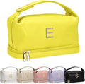 Makeup Bag For Teens 16-18, Personalized Makeup Bag with Handle, Initial Double Layer Cosmetic Bag with Makeup Brush Organizer, Cute Cosmetic Pouch for Women, Gifts for Friends Female Mom