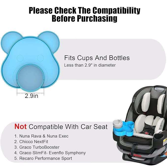 BlueOrigin Car Seat Snack Tray - Travel Tray for Kids Car Seat, Stroller, Booster and Anywhere with a Cup Holder, Toddler Road Trip Essentials Food Plate for Snacks, Toys, Entertainment (Blue)