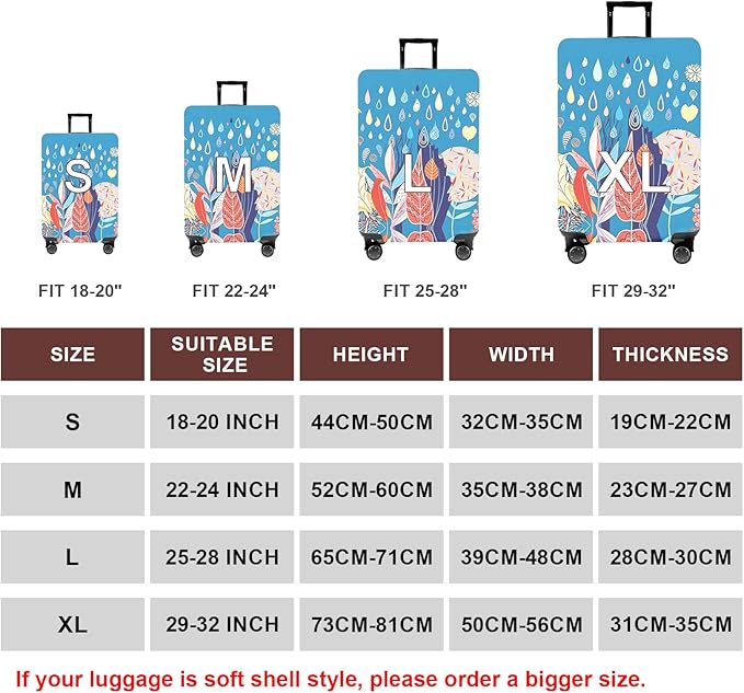 WUJIAONIAO Travel Luggage Cover Baggage Suitcase Cover Protector Skins 18-32 Inch (rainy season, S (for 18-20 inch luggage))