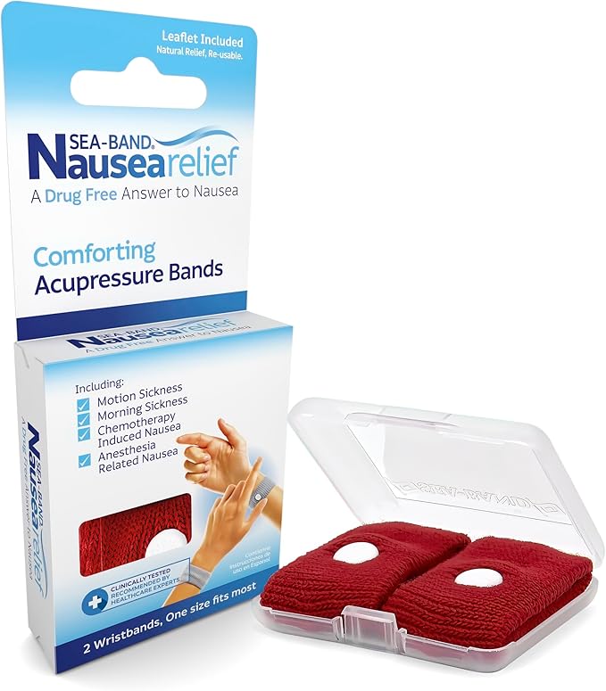 Sea-band Anti-Nausea Acupressure Wristband for Motion & Morning Sickness - 1 Pair Red