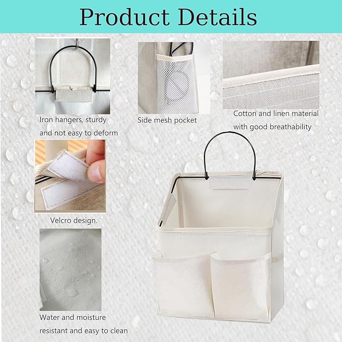 4pcs Wall Hanging Storage Bag,Wall Hanging Organizer bags with Pockets, Wall Organizer Storage for Dormitory Bathroom Bedroom (White-upgraded)