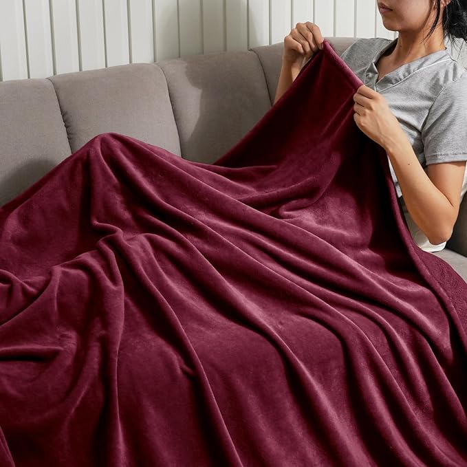 PHF Ultra Soft Fleece Throw Blanket, No Shed No Pilling Luxury Plush Cozy 300GSM Lightweight Blanket for Bed, Couch, Chair, Sofa Suitable for All Season, 50" x 60", Wine Red/Burgundy
