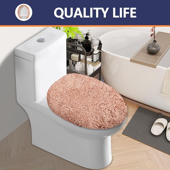 Microfiber Elongated Toilet Seat Cover 19.5"x 15" Machine Washable Solid Toilet Lid Cover Adjustable Rubber Backing Fits Most 18-19.5" L x 14-16" W Elongated Toilet Seat