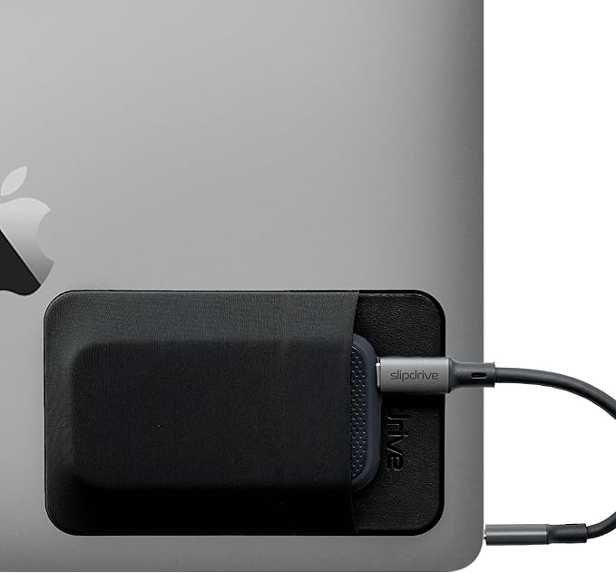 Slipdrive - Portable Hard Drive Sleeve for Laptop - SSD Solid State Drive - Reusable Adhesive - Stick on External Hard Drive Carrying Case - Pocket Pouch (Small, Black)