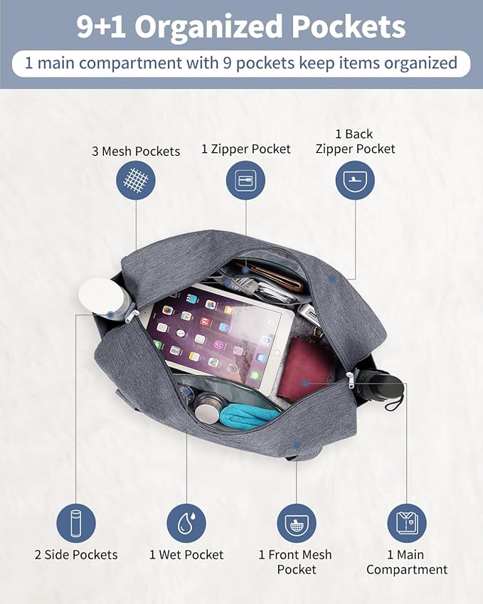 Narwey For Spirit Airlines Personal Item Bag 18x14x8, Small Duffle Bag for Travel, Duffel Bag for Traveling, Carry on Bag for Airplanes Underseat Overnight for Women and Men (Grey)