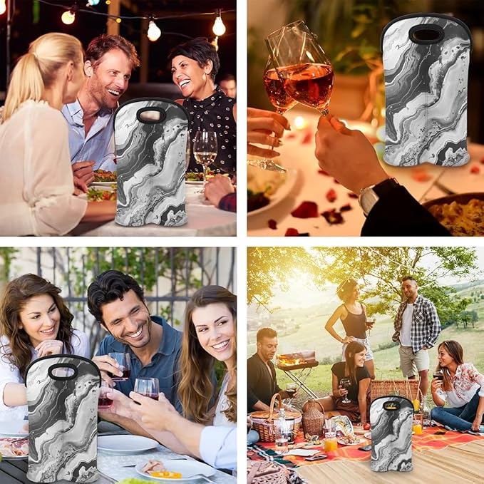 Wine Carrier Tote Personalized Bag for 2 Bottles - Neoprene Wine Bottle Holder with Carry Handle, Wine Protective Bag Insulated Bag Beer Cans Water Bottle Holder for Travel Picnic,Style15