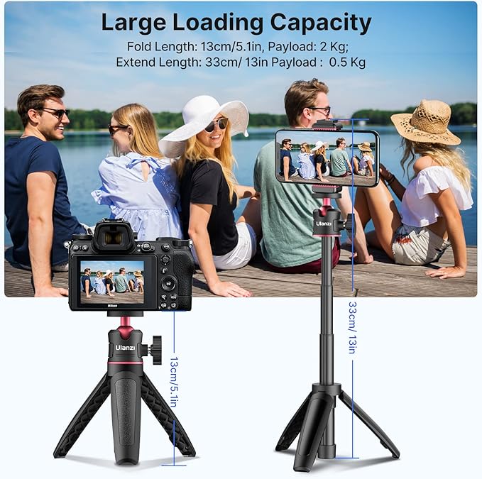ULANZI MT-08 Extension Pole Tripod, Mini Selfie Stick Tripod Stand Handle Grip for Osmo Pocket3 Webcam iPhone 11 Pro Max Smartphone Canon G7X Mark III Sony ZV-1 RX100 VII A6400 A6600 Cameras Vlogging