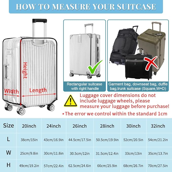 Yotako Clear PVC Suitcase Cover Protectors 28 Inch Luggage Cover for Wheeled Suitcase 28''